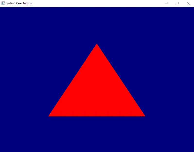Screenshot showing the rendering of our red triangle on a dark blue background