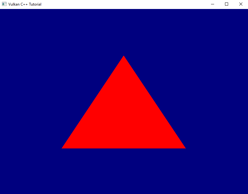 Screenshot showing the rendering of our red triangle on a dark blue background