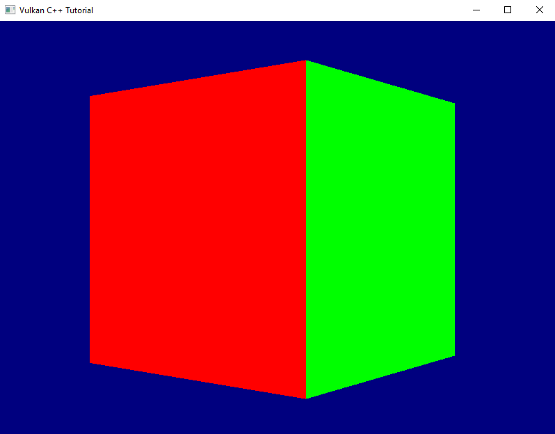 Vulkan C++ Tutorial: Screenshot showing a perspective rendering of the cube without errors